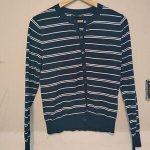Banana Republic Navy and White Cotton Cardigan